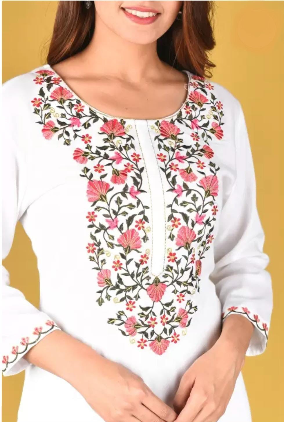 White Floral Embroidered Kurta Set for Women | Straight Kurta with Pants | Ethnic Wear
