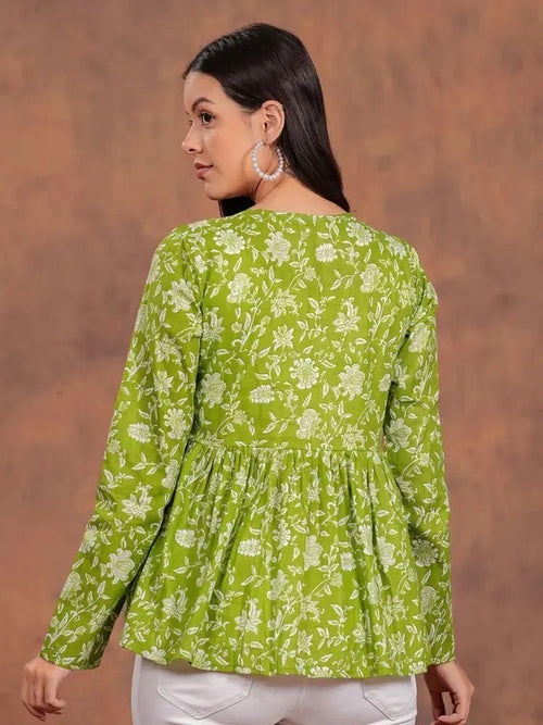 Green Floral Printed Top for Women | Stylish Casual Wear