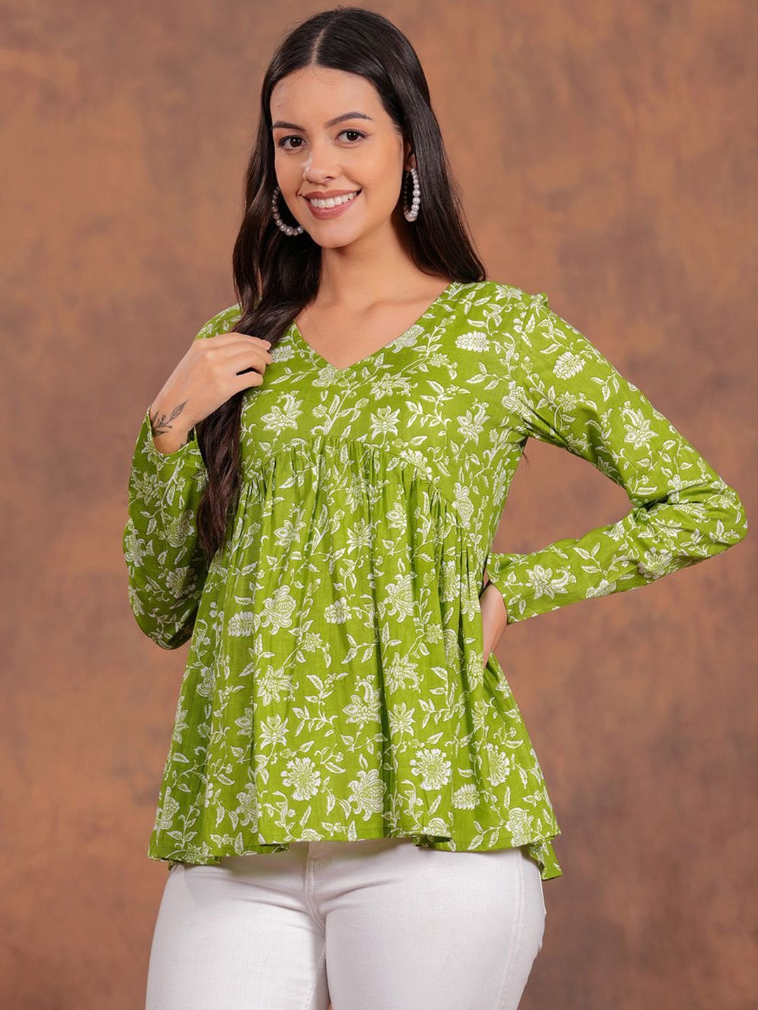 Green Floral Printed Top for Women | Stylish Casual Wear