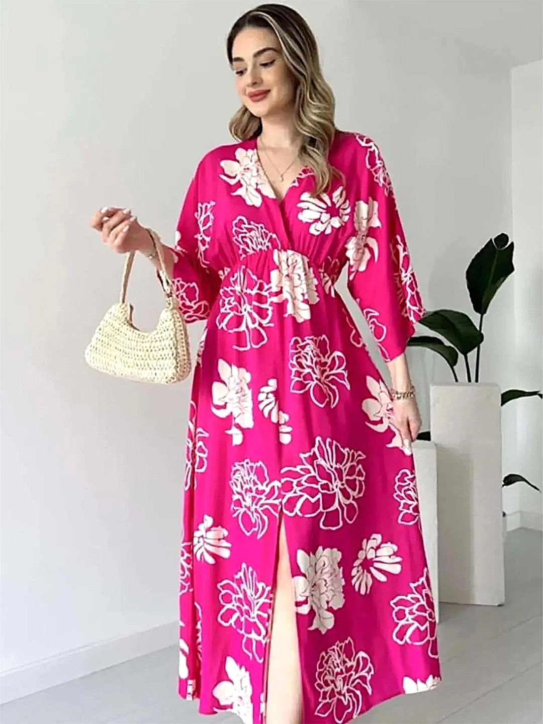 Pink Floral Maxi Dress for Women | Elegant Summer Wear