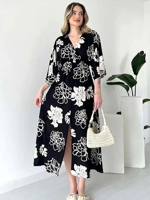 Black Floral Long Dress for Women | Elegant Party Wear