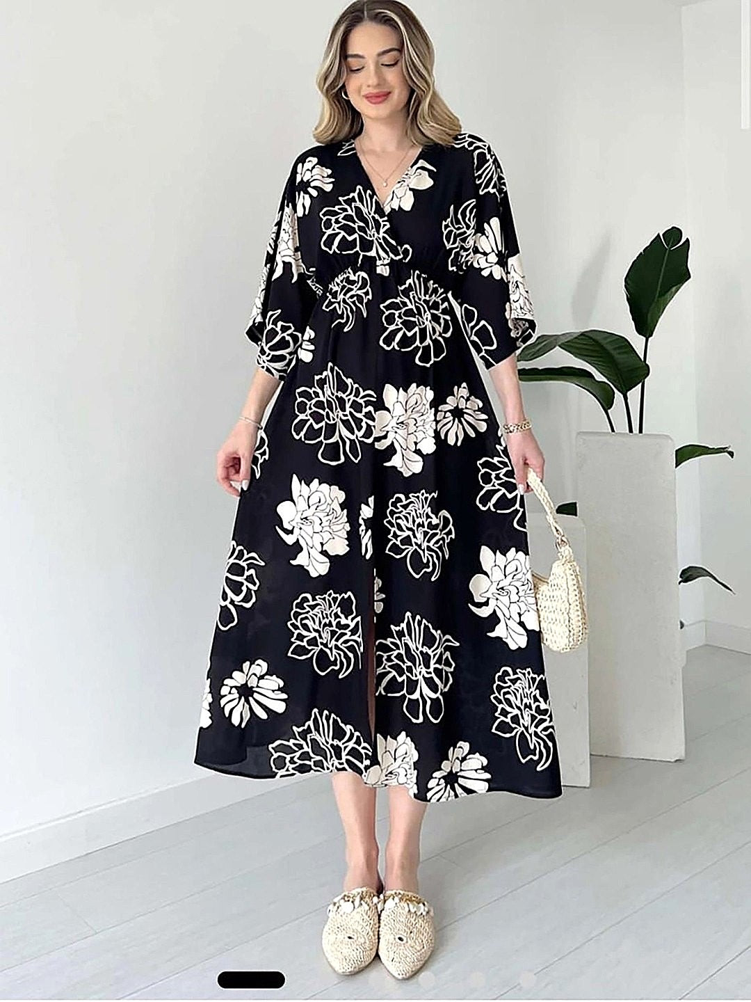 Black Floral Long Dress for Women | Elegant Party Wear